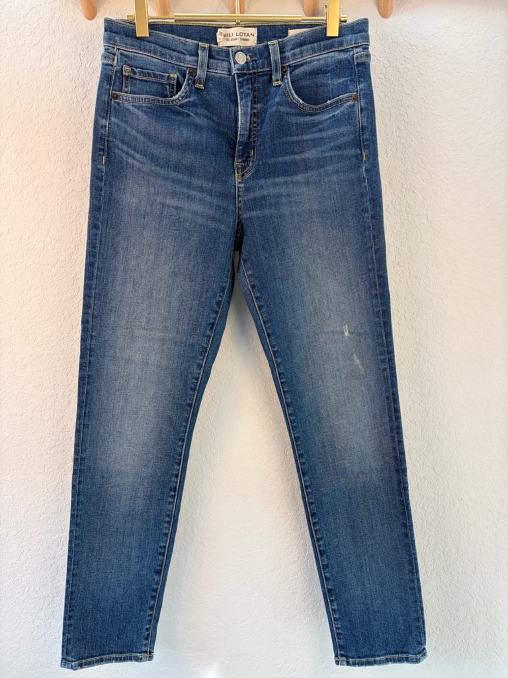 Nili Lotan Mid Rise Skinny Classic Wash Distressed Cropped Jeans Size 28